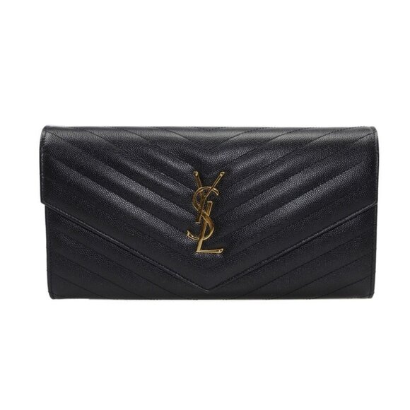 Pre-owned Saint Laurent Grain De Poudre Matelasse Chevron Long Wallet / Clutch - Picture 1 of 12